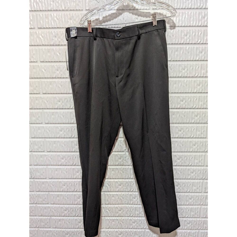 Izod Men's Black Solid Mid-Rise Ultimate Travel Slim Fit Pants Size 36 x 29 NWT